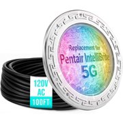 Foxlux 10-Inch LED Pool Light for Inground Pools, 100FT Cord, RGBW Color-Changing, Replacement for Pentair IntelliBrite 5G, AC 120V, IP68 Waterproof