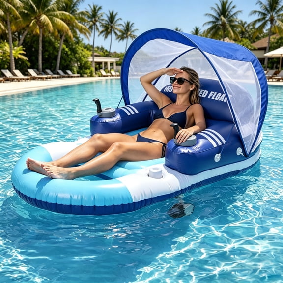 Foxlux Electric Motorized Pool Float with SPF50+ Sun Canopy, 50W Dual Motor Rechargeable Floating Lounge Raft for Pool & Lake