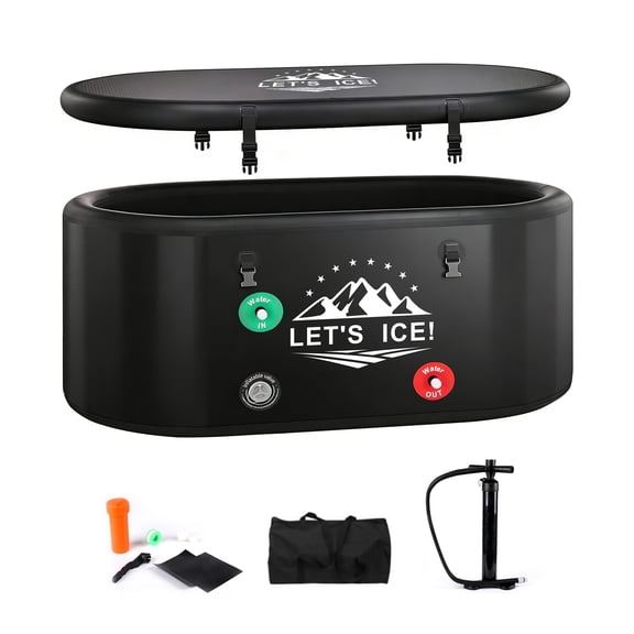 Foxlux Inflatable Ice Bath Tub for Athletes  216-Gallon Cold Plunge Tub with Insulated Lid, Full-Body Stretch Design, Insulated & Water Chiller Compatible, Portable for Indoor & Outdoor Recovery
