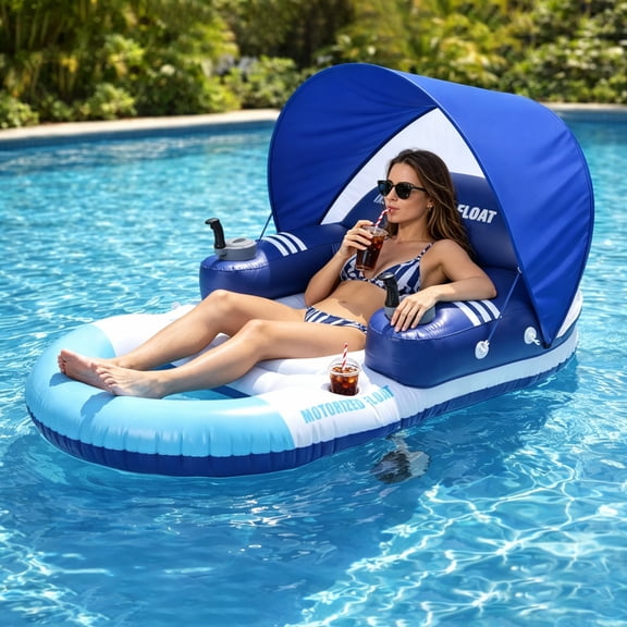 Foxlux Rechargeable Motorized Pool Float with Removable Sun Canopy, 50W Dual Motor Electric Floating Lounge for Pool & Lake