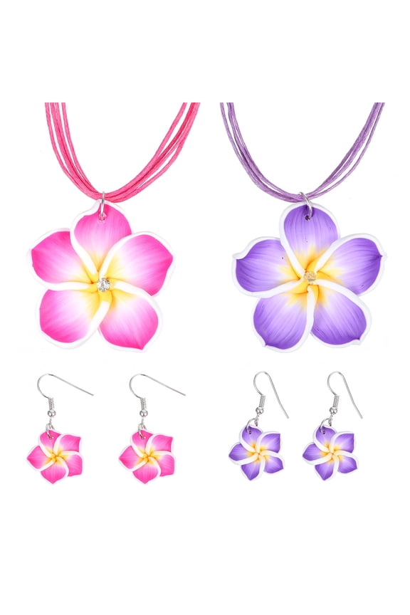 2 Sets Hawaii Flower Necklaces Rose Red Polymer Clay Accessory for Women