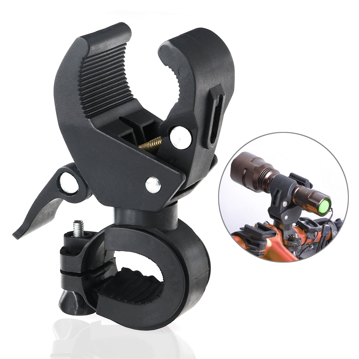 Foxnovo Universal 90-degree Rotating Bike Handlebar Mount LED Flashlight Torch Mount Clamp Clip Holder Grip Bracket (Black)