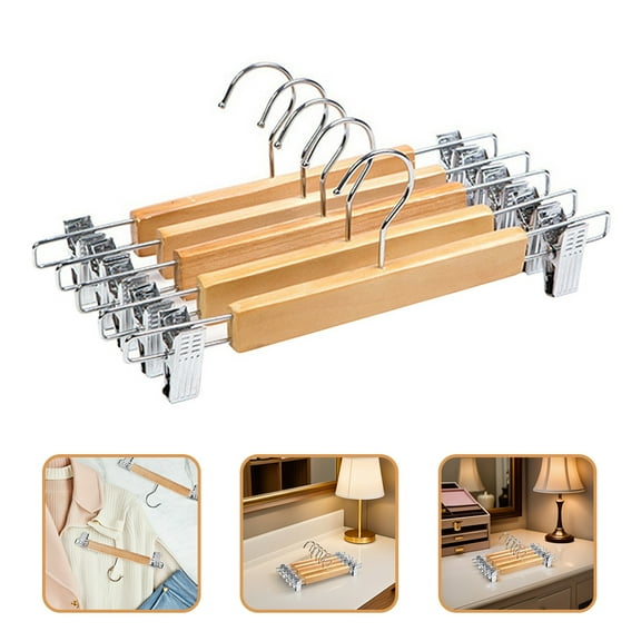Foxnovo Wooden Pants Hangers Skirt Hanger Solid Lotus Bottom Hanger with Clips Natural Color