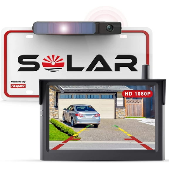 Foxpark Solar RV Wireless Backup Camera 5" Monitor Rear View Camera 2 Channels Trailer Reverse Camera for Van,Camper Highway Observations System (Solar 3)