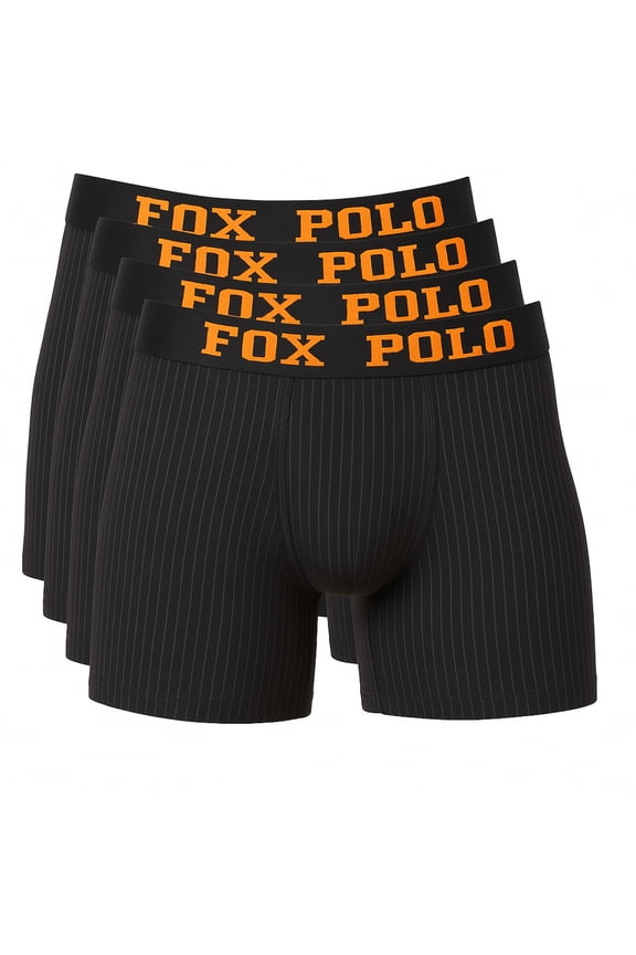 Men’s Boxer Briefs 4-Pack Gift Set – Printed Striped Design – Breathable Stretch Cotton – Comfortable and Long-Lasting | L - Black