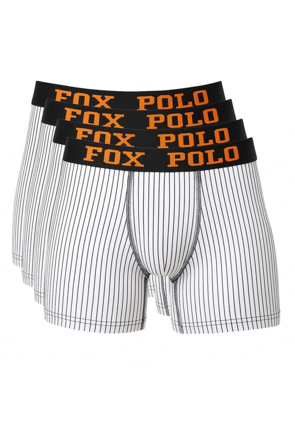 Men’s Boxer Briefs 4-Pack Gift Set – Printed Striped Design – Breathable Stretch Cotton – Comfortable and Long-Lasting | L - White