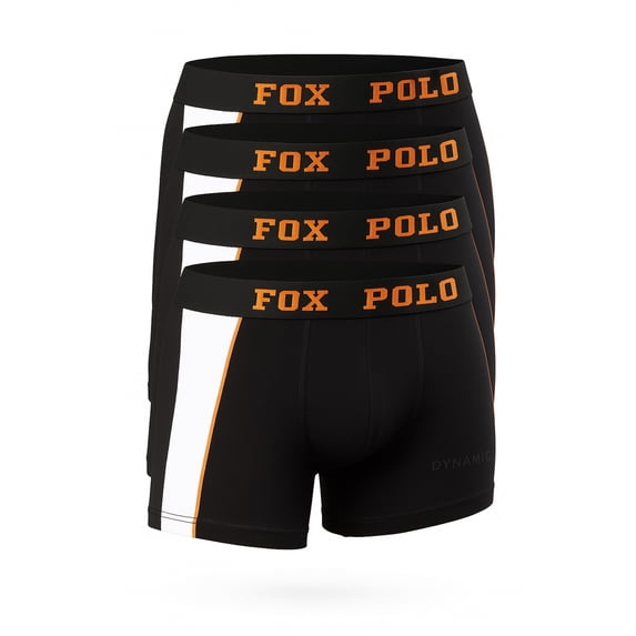 FOXPOLO Men’s Boxer Briefs 4-Pack Gift Set – Dynamic Print with Color Trim – Stretch Cotton Fabric – Soft, Breathable and Comfortable | M - Black
