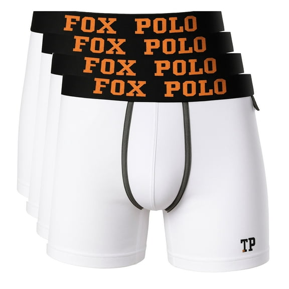 Foxpolo Men’s Boxer Briefs 4-Pack Gift Set – Side Trim Design – Cotton Stretch Underwear – Comfortable and Durable – Gift-Ready Box | L - White