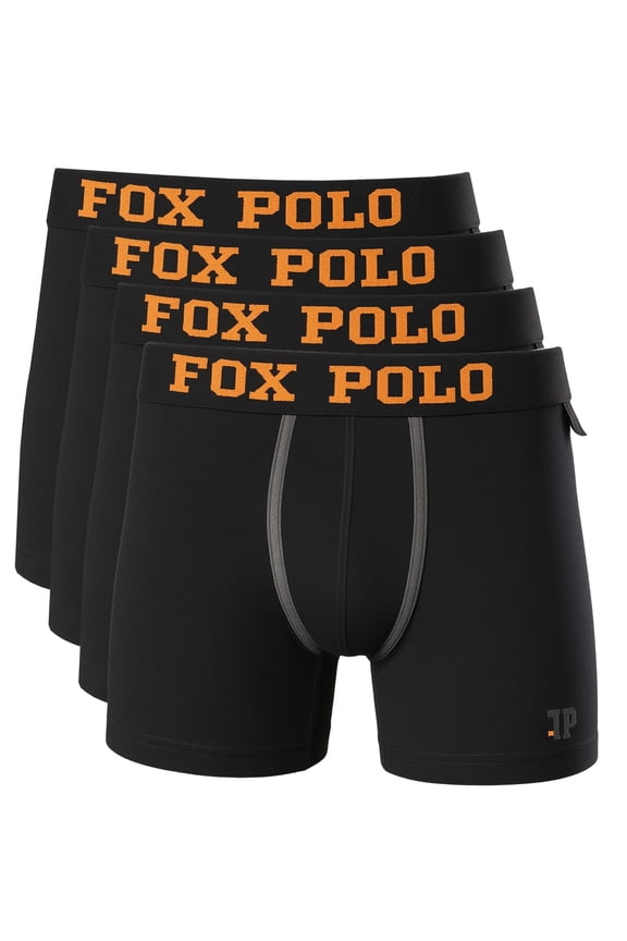 Men’s Boxer Briefs 4-Pack Gift Set – Side Trim Design – Cotton Stretch Underwear – Comfortable and Durable – Gift-Ready Box | M - Black