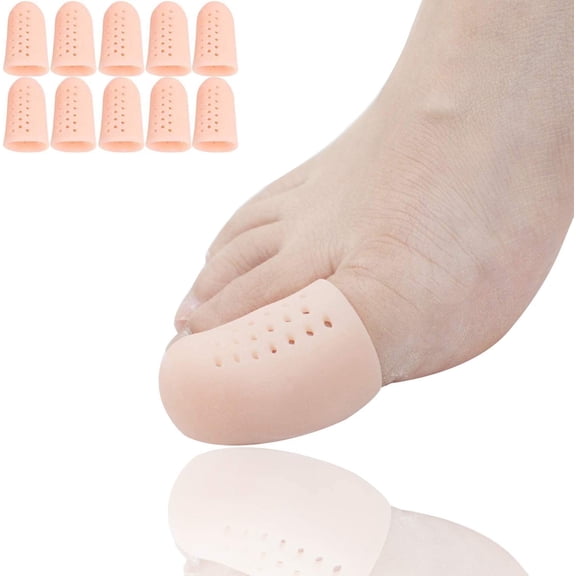 Foxqixa 10 Pcs Gel Big Toe Caps - Breathable Toe Protectors with Ventilation Holes, Soft Cushion for Pain Relief from Corns, Blisters, Ingrown Toenails, Unisex for Women and Men (Beige)