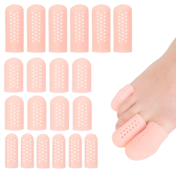 Foxqixa 20 Pcs Gel Big Toe Caps, Silicone Toe Protectors for Pain Relief, Breathable Toe Covers for Blisters, Corns & Hammer Toes, Soft Reusable Toe Guards with 3 Sizes (Beige)