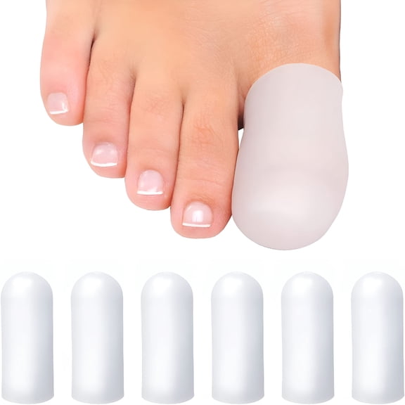 Foxqixa Soft Gel Toe Caps - 6 Pack Toe Protectors for Women & Men, Cushioning Silicone Toe Sleeves for Relief from Ingrown Toenails, Corns, Calluses, Blisters & Hammer Toes