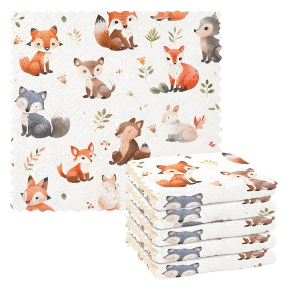 Foxs Kitchen Cloth Dish Towels for Drying Washing Absorbent Dish Rags Reusable soft kitchen dishcloth set 6 Pack