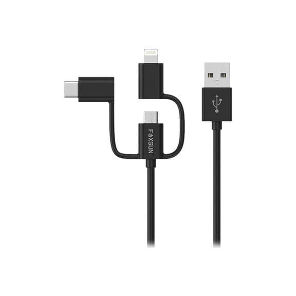 Foxsun AM001032 Multi USB Charging Cable 66 FT2M 3 in 1 Multiple USB Charger Cable with 8Pin Lightning USB Type CMicro USB Connector for iPhone Samsung LG Nexus Smartphones and More MFI Certified Blac