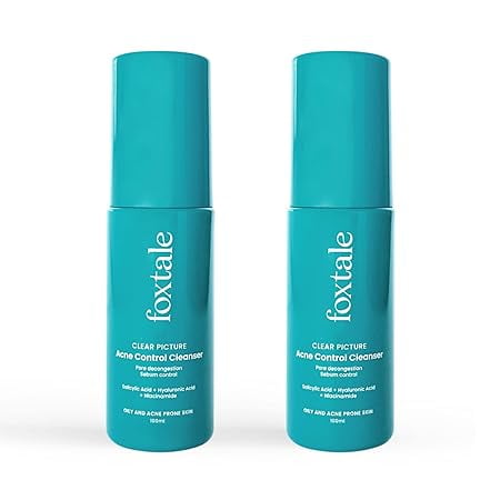 Foxtale- (Pack of 2) 2% Salicylic Acid Face Wash for Oily & Acne Prone Skin with Niacinamide, Hyaluronic Acid | Anti Acne Cleanser for Oil Control | Reduces Pimples and Breakouts | Men & Women- 100 ml