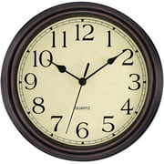 Foxtop Retro Silent Non-Ticking Round Classic Clock Quartz Decorative Battery Operated Wall Clock for Living Room Kitchen Home Office 12 inch (Bronze)