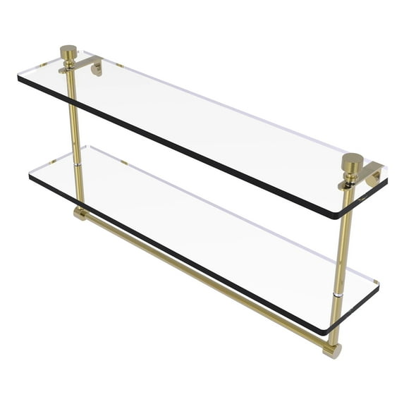 Foxtrot 22'' Two Tiered Glass Shelf with Towel Bar in Unlacquered Brass