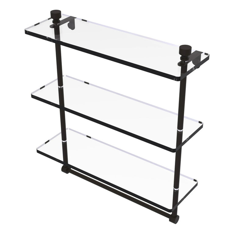 Foxtrot Collection 16 in Triple Tiered Glass Shelf with Integrated Towel Bar in Oil Rubbed Bronze Walmart
