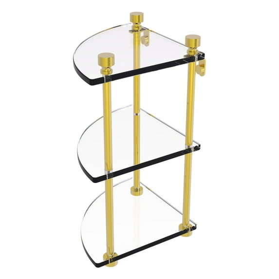 Foxtrot Collection Three Tier Corner Glass Shelf in Polished Brass