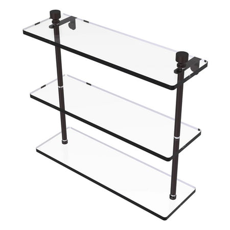 Foxtrot Collection Triple Tiered Glass Shelf - Antique Bronze / 16 Inch