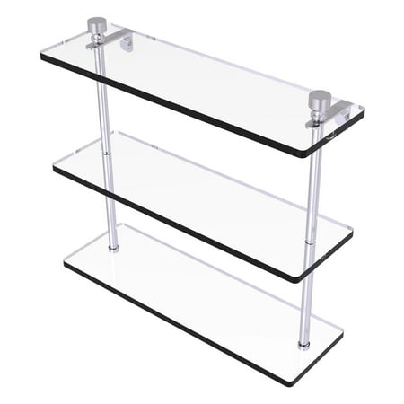Foxtrot Collection Triple Tiered Glass Shelf - Satin Chrome / 16 Inch