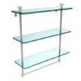 thumbnail image 1 of Foxtrot Collection Triple Tiered Glass Shelf with Integrated Towel Bar - Satin Chrome / 16 Inch, 1 of 2