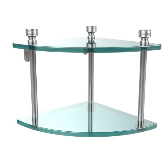 Foxtrot Collection Two Tier Corner Glass Shelf in Polished Chrome