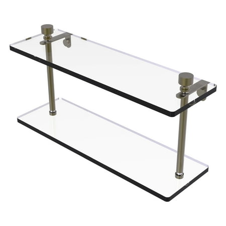Foxtrot Collection Two Tiered Glass Shelf - Antique Brass / 16 Inch
