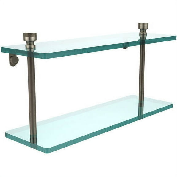 Foxtrot Collection Two Tiered Glass Shelf - Antique Pewter / 16 Inch