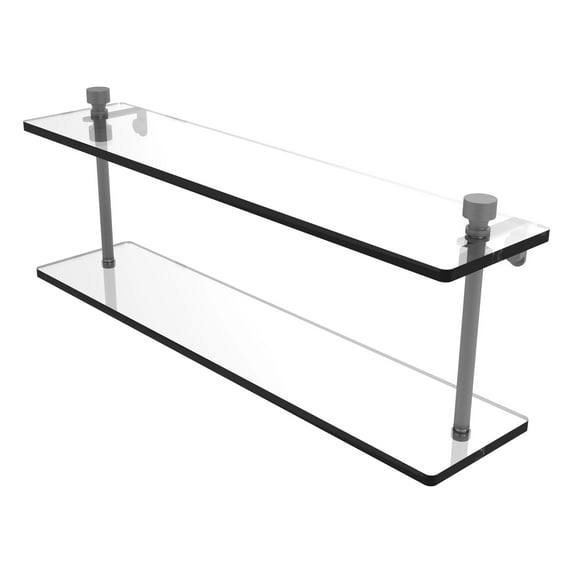 Foxtrot Collection Two Tiered Glass Shelf - Matte Gray / 22 Inch