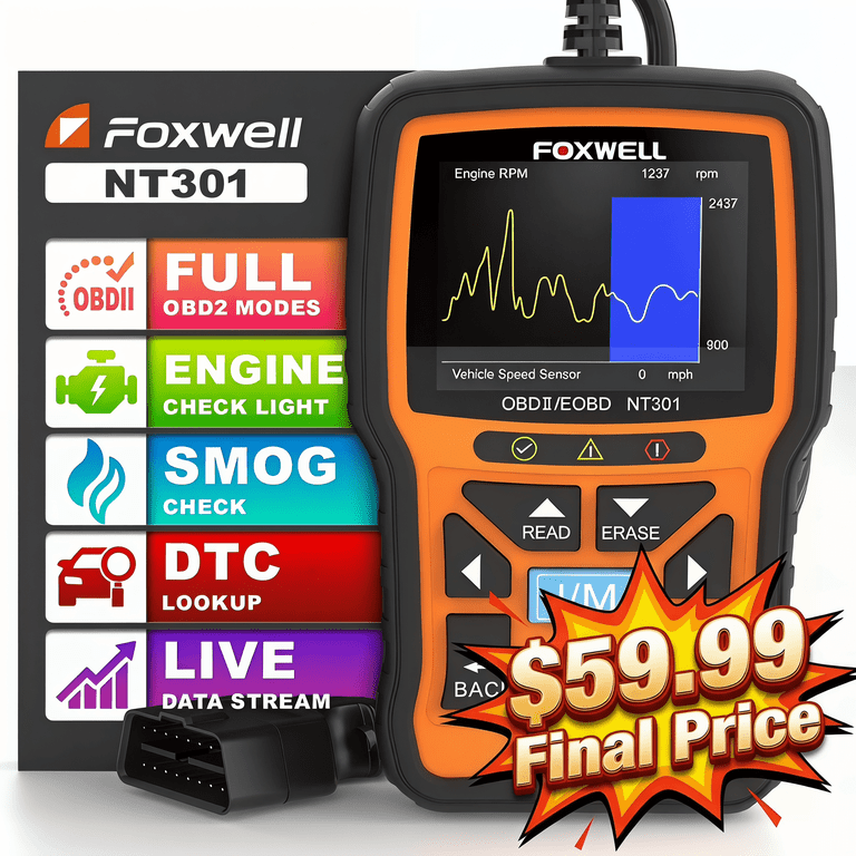 Foxwell NT301 OBD2 Scanner, Check Engine Light Reader, Diagnostic