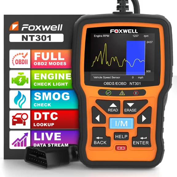 Foxwell NT301 OBD2 Scanner Check Engine Light Read Clear Error Code Reader OBDII Auto Diagnostic Scan Tools Freeze Frame O2 Sensor Monitor Live Data On-board Monitor Test