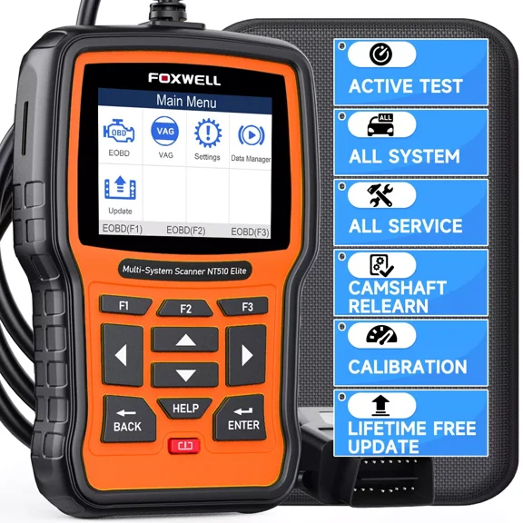 Foxwell NT510 Elite Car Scanner Bidirectional Control Test Diagnostic Tool OBDII Code Reader OBD2 Scanner Full System Full Maintenance Reset Automotive Scanner for All Cars EOBD OBD Scanner,VW