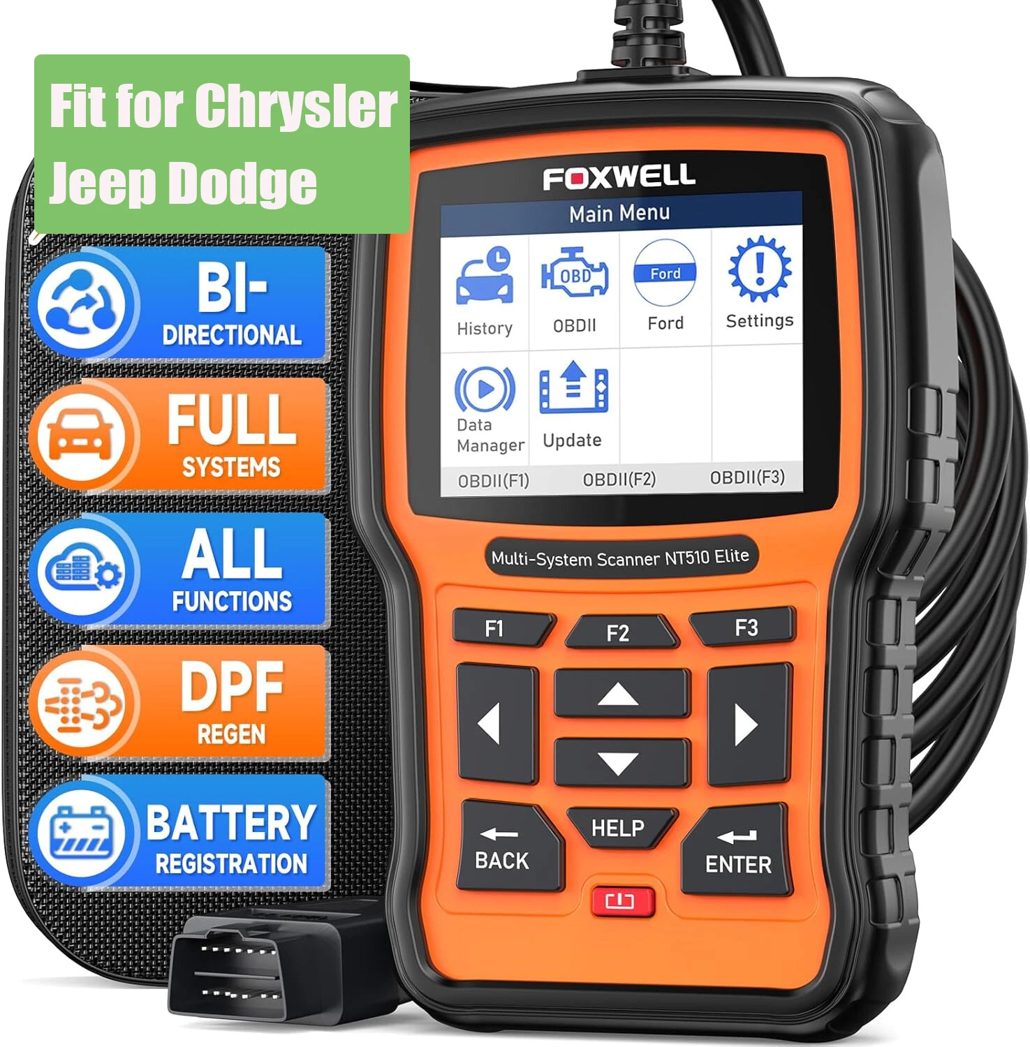 Foxwell NT510 Elite Car Scanner Bidirectional Control Test Diagnostic Tool OBDII Code Reader OBD2 Scanner Full System Full Maintenance Reset Automotive Scanner for All Cars EOBD OBD Scanner,Chrysler