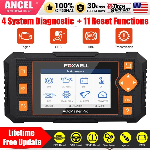 FOXWELL NT634 OBD2 Scanner, Engine Transmission ABS SRS Automotive Diagnostic Tool with 11 Resets,  DPF, SAS/TPMS/EPB/Oil Reset, Auto Analyzer Car Code Reader, EOBD OBD Scanner