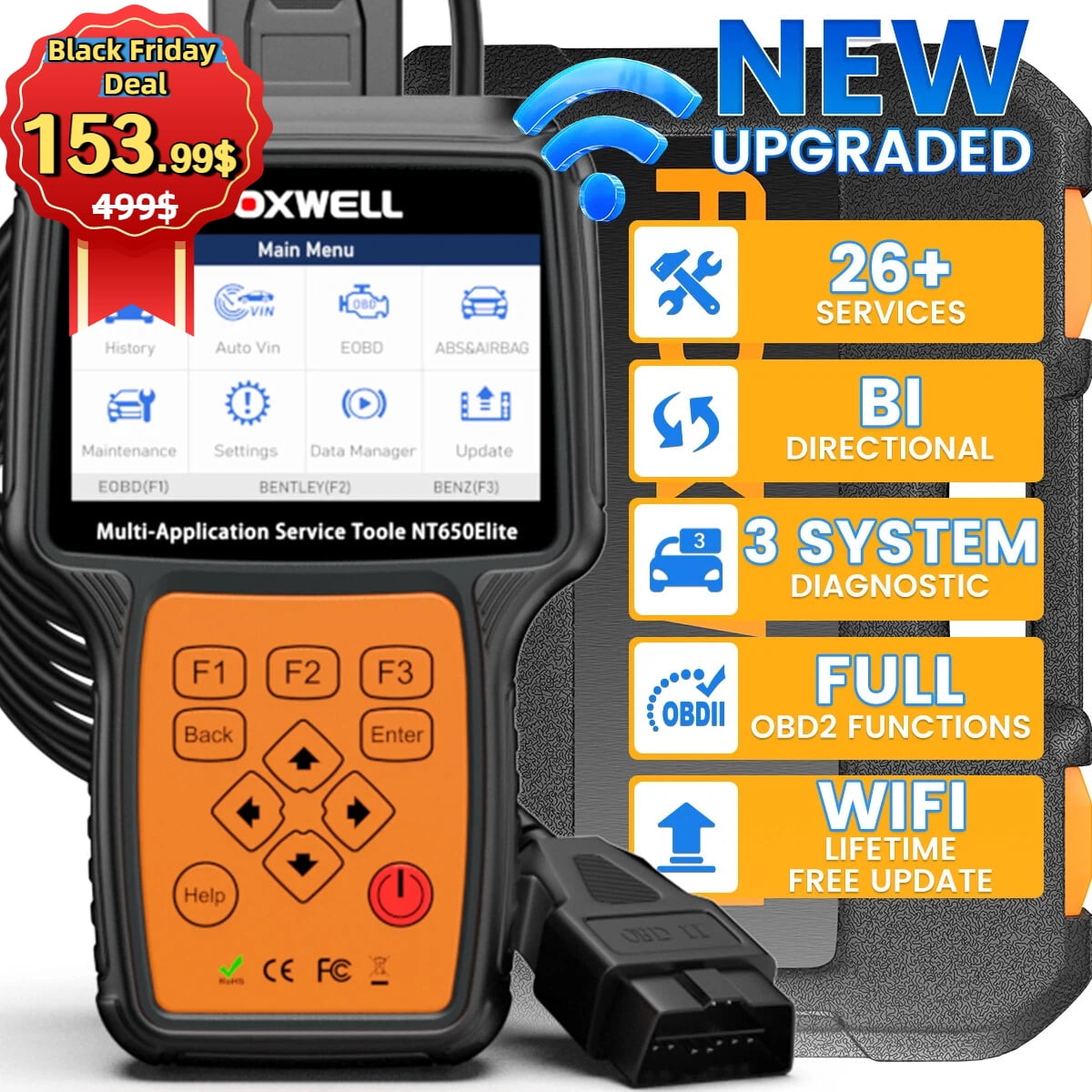 Foxwell NT650 Elite Wireless OBD2 Scanner Bidirectional Diagnostic Tool ABS SRS Oil 26 Maintenance Reset Services Automotive Diagnostic Tool