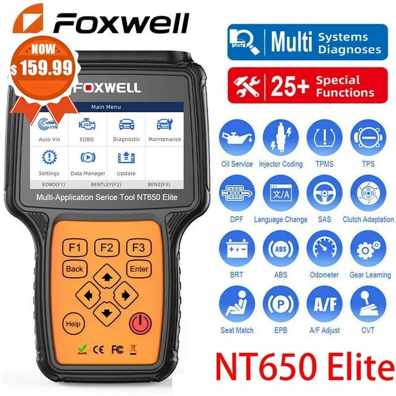 Foxwell NT650 Elite Car OBD2 Scanner ABS SRS Engine Code Reader ABS Bleeding EPB TPS Battery Oil