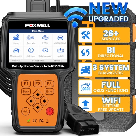 Open Box Foxwell NT650 Elite Wireless OBD2 Scanner Bidirectional Diagnostic Tool ABS SRS Oil 26 Maintenance Reset Services Automotive Diagnostic Tool