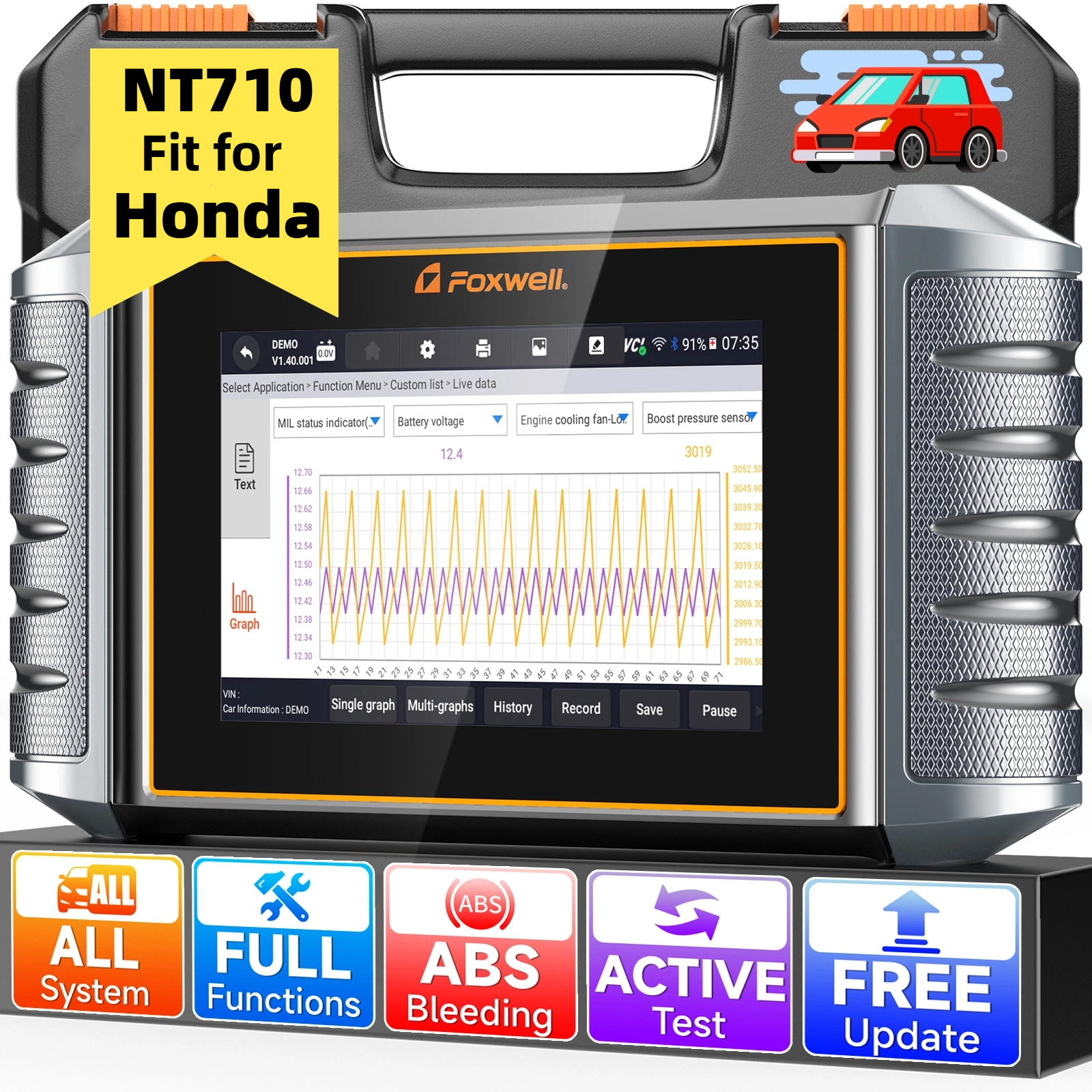 Foxwell NT710 OBD2 Scanner Automotive Bi-Directional Control Scan Tool for Acura Honda Scanner Car Full System Scanner 30 Reset Services JOBD Code Reader Fits for Honda Acura Upgraded NT510 Elite