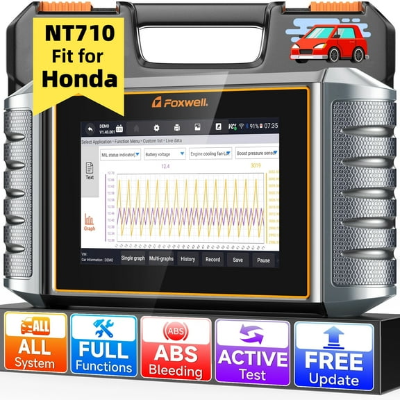Foxwell NT710 OBD2 Scanner Automotive Bi-Directional Control Scan Tool for Acura Honda Scanner Car Full System Scanner 30 Reset Services JOBD Code Reader Fits for Honda Acura Upgraded NT510 Elite