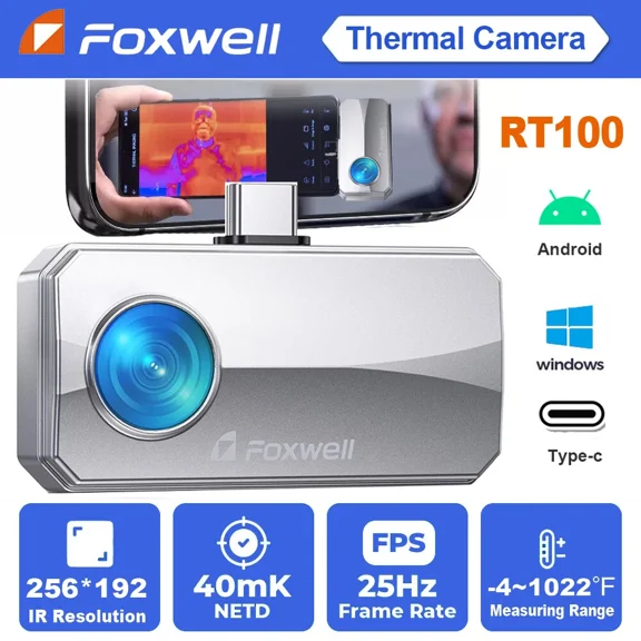 Foxwell RT100 Thermal Camera for Android Smartphones & PC, 256x192 IR High Resolution Thermal Imaging Camera for Home Automotive Industrial Leak Heat Loss Inpsection, 25Hz Refresh Rate Thermal Imager