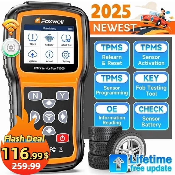 Foxwell T1000 Car TPMS Reset Tire Pressure Sensor Activate Program-ming Scan Tool, Key Fob Testing, Lifetime Free Update