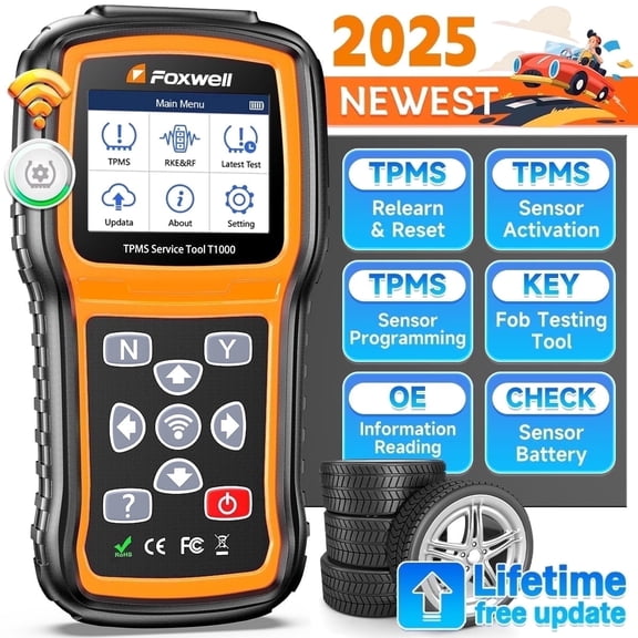 Foxwell T1000 Car TPMS Reset Tire Pressure Sensor Activate Program-ming Scan Tool, Key Fob Testing, Lifetime Free Update