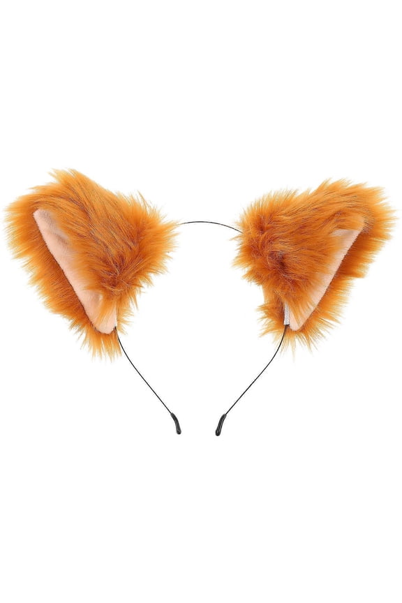 Foxy Ears Animal Ear Shape Headband for Photo Prop Orange Plush Fabric 1Pack