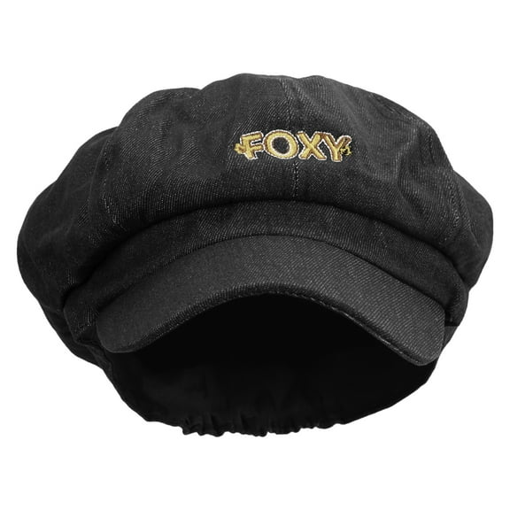 Foxy Embroidered Cotton Elastic Newsboy Cap - Black OSFM