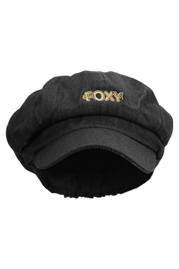 Foxy Embroidered Cotton Elastic Newsboy Cap - Black OSFM