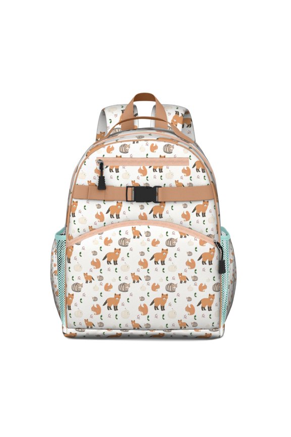 Foxy Forest Waterproof Travel Backpack - Adjustable Breathable Book Bag with Wild Fluffy Print, Multiple Pockets & Chest Strap for Students & Light Travelers