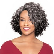 Foxy Silver Martina Wig Color 3T34 - 11 Long Curly Side Part Fusion Heat Resistant Synthetic J Part African American Average Cap Bundle Hairloss Booklet, Comb