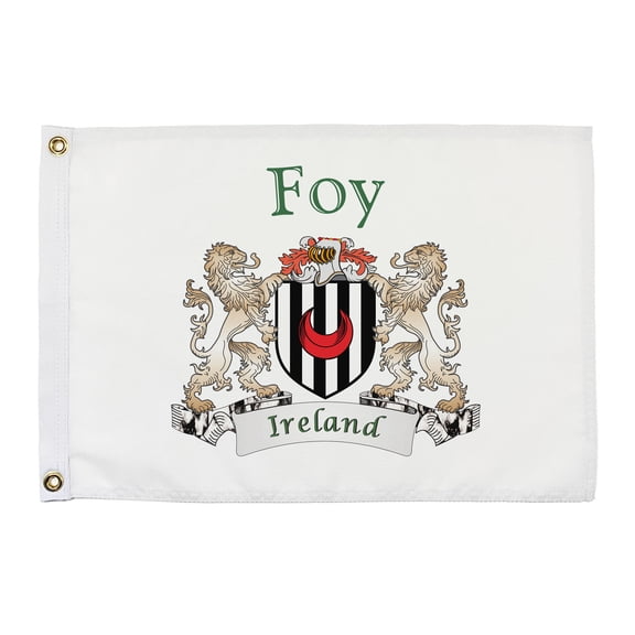 Foy Irish Coat of Arms Small White Flag - 16"x10.5" inches