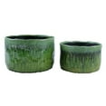 thumbnail image 1 of Foy Wide Planter Set of 2, Two Tone Green Ceramic, Round, Modern Style, 1 of 5
